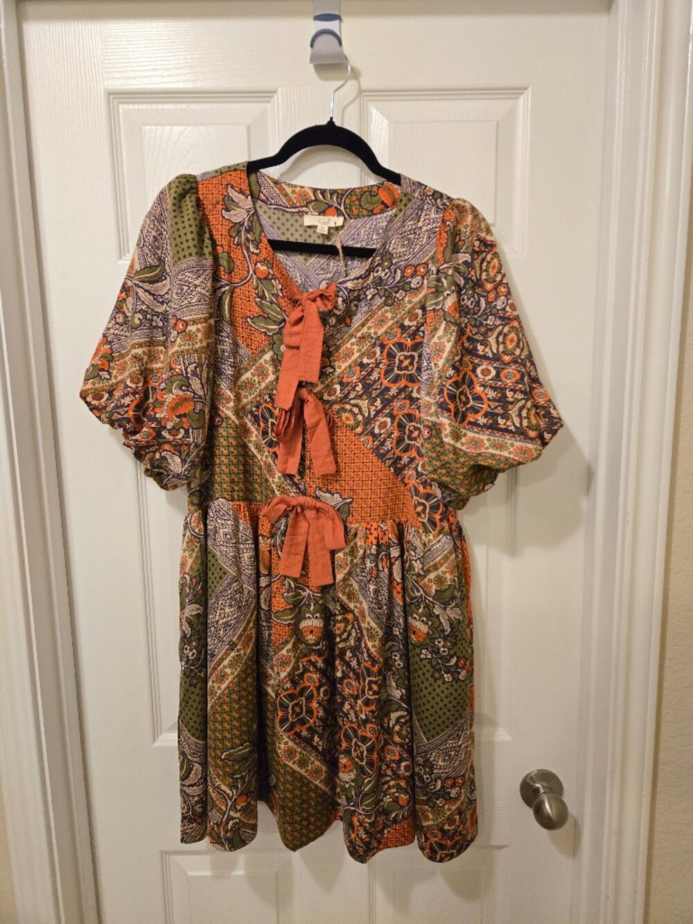Easel tie front patchwork boho mini dress new